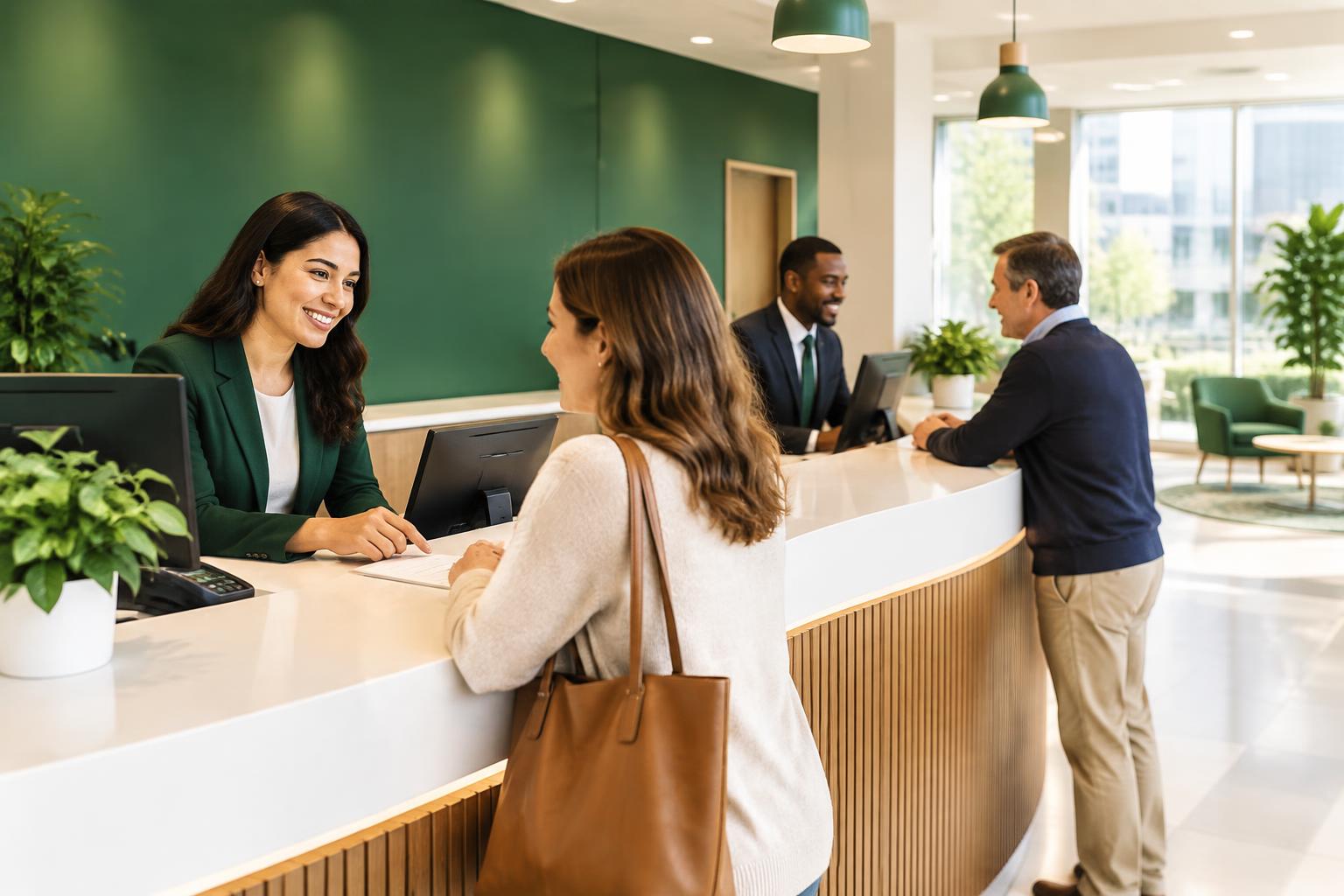 Tellers helping customers inside a Veterans Credit Union Bank branch